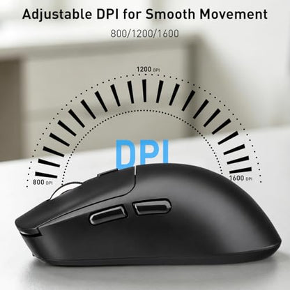 Wireless Mouse,Bluetooth and 2.4G USB Wireless Connection,Rechargeable Lightweight Mouse,800/1200/1600 Adjustable DPI, Compatible for Laptop/MacBook/PC/Desktop-Black