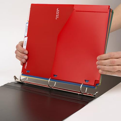 Five Star 8-Tab Binder Pocket Dividers, Plastic Tabbed Divider with Pocket, 9-3/4" x 11", 3-Hole Punched, 8 Count, Assorted Colors (201590)
