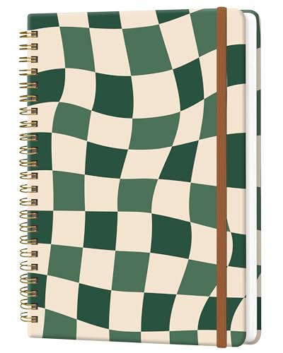 Spiral Journal Notebook for Women, Hardcover A5 College Ruled Notebook, 60 Sheet, Thick Paper, Cute Lined Journal for School, Office & Work, 6 x 8.4 in(Green Checkered) - color: Green Checkered