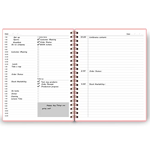Undated Daily Planner - Undated Planner with Hourly Schedules, Action Items and Follow-up, A4 Daily Organizer Notebook to Increase Productivity, Appointment Book for Time Management, 8.5 × 11 Inch - color: Pink