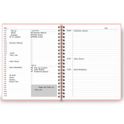 Undated Daily Planner - Undated Planner with Hourly Schedules, Action Items and Follow-up, A4 Daily Organizer Notebook to Increase Productivity, Appointment Book for Time Management, 8.5 × 11 Inch - color: Pink