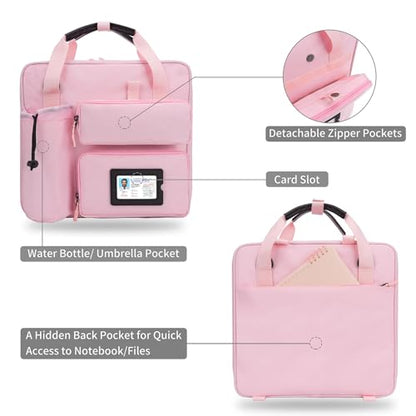 Zipper Binder 3 Ring 3-inch with Shoulder Strap & Backpack Straps, Large Zip Up Binder700 Sheets Capacity, Pink