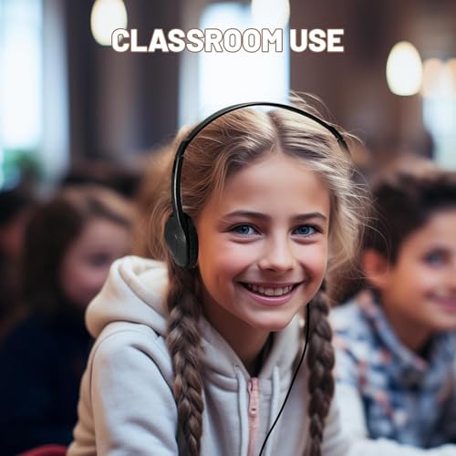 Bulk Headphones for Kids Students School Classroom, Black | 50 Pack, Adjustable, 3.5 mm Jack, For Library Children Adults - size: 50 PACK