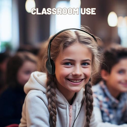 Bulk Headphones for Kids Students School Classroom, Black | 50 Pack, Adjustable, 3.5 mm Jack, For Library Children Adults - size: 50 PACK