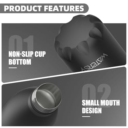 WATERSY Stainless Steel water bottles,17oz/500ml Insulated Water Bottles,Black metal water bottle Keeps Drink Cold and Hot,BPA Free kids water bottles for School,Gym,Travel,Sports - color: Black