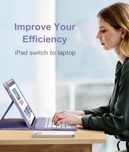 Hamile for iPad 11th 10th Generation Case with Keyboard - 7 Colors Backlit Wireless Detachable Folio Keyboard Cover with Pencil Holder for iPad 11-inch A16 2025 10th Gen 10.9 Inch 2022 (Lavender) - color: Lavender