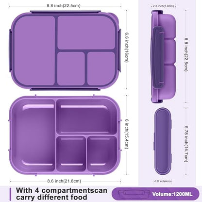 Amathley Lunch Box Kids,Bento Box Adult,Leakproof Lunch Containers for Adults/Kids/Toddler,1200ML-4 Compartments bento Lunch box with Utensil,Microwave & Dishwasher & Freezer Safe (Purple) - color: Purple