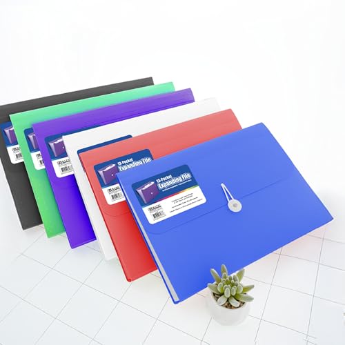 BAZIC Products 13-Pocket Poly Expanding File, A4/Letter Size, 6-Case | elastic cord closure, A-Z and month tabs, contents card - size: 6-Pack