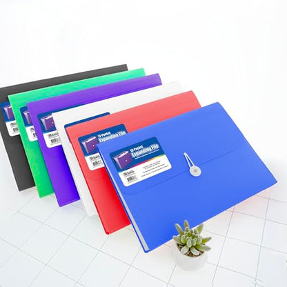 BAZIC Products 13-Pocket Poly Expanding File, A4/Letter Size, 6-Case | elastic cord closure, A-Z and month tabs, contents card - size: 6-Pack