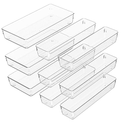 3 Pack Clear Plastic Drawer Organizer Tray Cutlery Utensil Makeups Drawer Silverware Organizers 12" X 6"&12＂X3＂(9Pack) - size: 9 Pack Mixed Sizes (12"x3", 12"x6") Clear Plastic