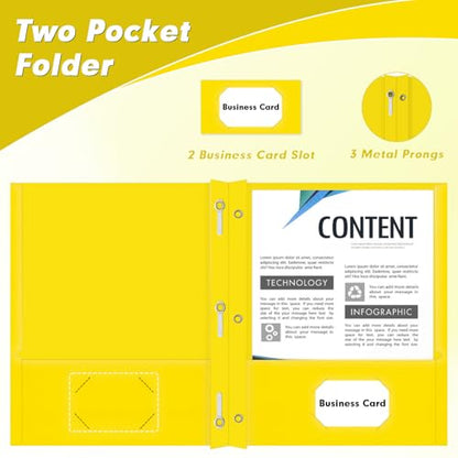 Two Pocket Folders, PANDRI 30 Pack Two Pocket Folders with Prongs, 3 Prong Folders Designed for Office and Classroom, Letter Size Yellow - color: Yellow