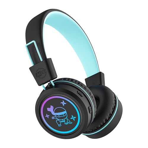MEE Audio KidJamz KJ55BT Bluetooth Wireless Safe Listening Headphones for Children with LED Lights, 85dB Volume Limiter, Microphone, & 40h Battery; Kids Headset for School/iPhone/iPad/Tablet (Black) - color: Black, style: Standard