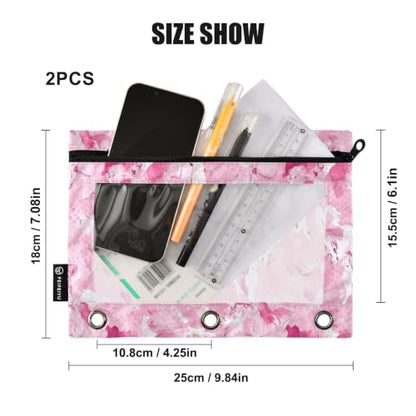 Gredecor 3 Ring Binder Pencil Pouch, Camouflage Ink Pink Zippered Pen Case Pouches with Clear Window, 2 Pack Stylish Office & School Supplie - color: Camouflage Ink Pink