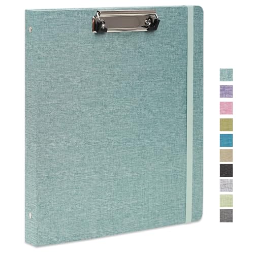 Three Ring Binder with Clipboard, Linen Cover Clipboard Binder 1 Inch for Letter Size, 2 Interior Pockets Paper for Organization of School, Business and Home - color: A-turquoise, size: 1PACK