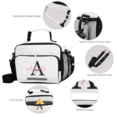 Custom Student Lunch Bag for Boys Girls White Solid Color Personalized Name Lunch Box Insulated Cooler Bag for School Picnic Office - color: Multi30