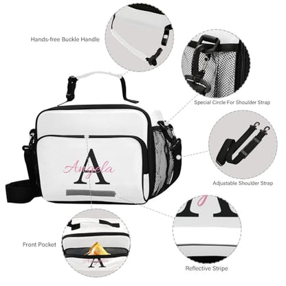 Custom Student Lunch Bag for Boys Girls White Solid Color Personalized Name Lunch Box Insulated Cooler Bag for School Picnic Office - color: Multi30