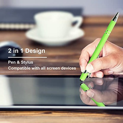 Oddmoal Ballpoint Pen with Stylus Tip, Soft Touch Click Metal Pen, 1.0mm Medium Point, Black Ink, 12 Count(Light Green) - color: Light Green - 12 Pens