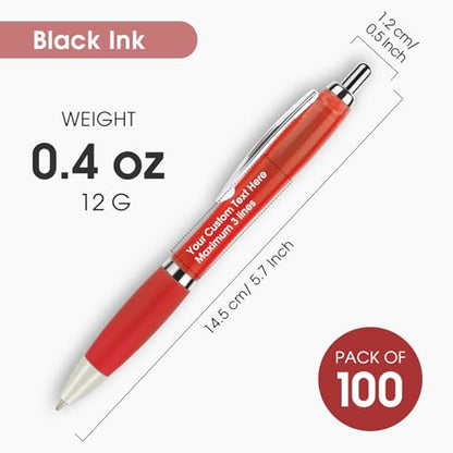 Personalized Business Pens with Logo - 100 Pack Bulk Retractable Pen - color: Red