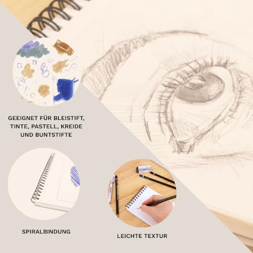 Hartem - A3 Sketch Book, Top Spiral Bound Sketch Pad, 100 Sheets, 60lb/90gsm Acid-Free Drawing Paper, Art Suppiles for Kids & Adults, Beginners & Professional Artists - size: A3 (11.7 × 16.5 in)