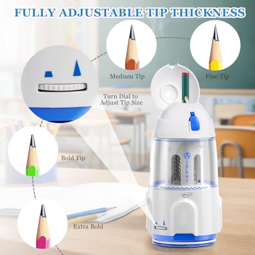 Rechargeable Electric Pencil Sharpener, Automatic Auto in & Out, Adjustable Sharpness for Kids, Students, Teachers & Artists, Built-in 2000mAh Battery, Fits 7–12mm Standard, Colored & Jumbo Pencils