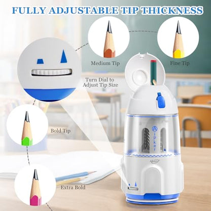 Rechargeable Electric Pencil Sharpener, Automatic Auto in & Out, Adjustable Sharpness for Kids, Students, Teachers & Artists, Built-in 2000mAh Battery, Fits 7–12mm Standard, Colored & Jumbo Pencils