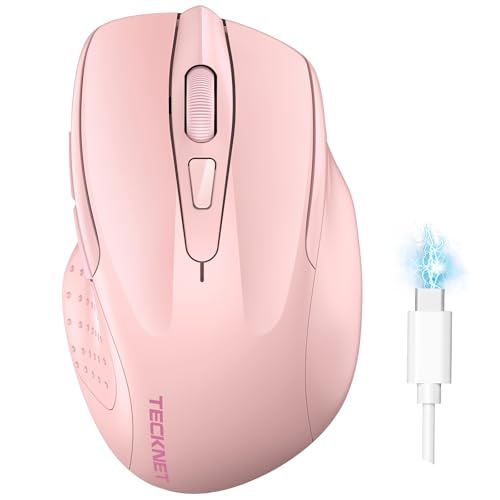 TECKNET Wireless Mouse, BT 5.0/2.4G, Rechargeable 6-DPI Silent, Pink | Bluetooth 5.0/3.0 & USB A, 2-Device Easy Switch, Wide OS Compatible, 6 Buttons, 6-DPI up to 4800, Ergonomic for S to M Hands - color: Pink