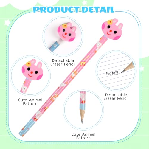 DERAYEE 24PCS Cute Pencils with Fruit Animal Top Eraser, Fun Wooden Pencil for Kids Students Reward Prize Classroom Party Favors