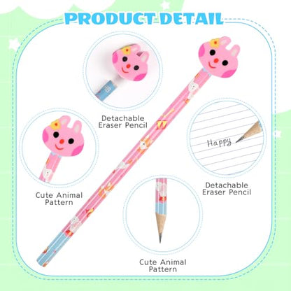 DERAYEE 24PCS Cute Pencils with Fruit Animal Top Eraser, Fun Wooden Pencil for Kids Students Reward Prize Classroom Party Favors