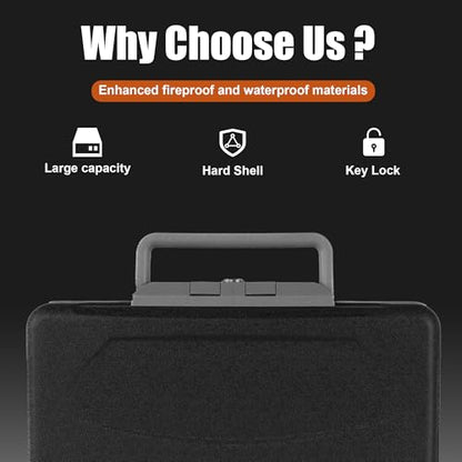 Fireproof and Waterproof Safe, fire safe document box for Home, Portable Lock Box with Key Lock and Ergonomic Handle, 1 Hour at 1700°F, 72 Hours Waterproof