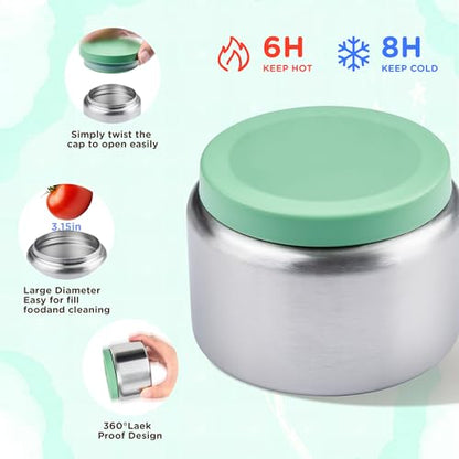 JXXM Bento Lunch Box for Kids With 8oz Thermo, Leakproof Bento Box with with 2 Compartments, Insulated Bottle, Lunch Bag, BPA Free Dishwasher Safe for School Girls Boys (Green) - color: Green 01