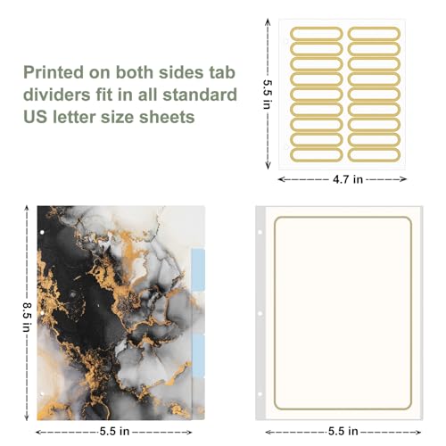 Rouidr Mini 3 Ring Binder with Clipboard, 1 inch Round 8.5 x 5.5 in Cute Binders Organizer with 5 Dividers Tabs & Clear Sleeves, School Supplies, Office Supplies, Black Gold Marble - color: Black Gold Marble, size: Mini 1in(8.5 x 5.5 in)
