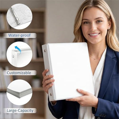habgp 3 Ring Binders, 1" Round Rings 12 Pack, Fits for 8.5x11 Inch Paper, Clear View 2 Pocket for Customizable Covers, Three Ring for School Office Business Supplies, White, 1 Inch - size: 1 Inch