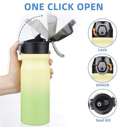BJPKPK Insulated Water Bottle 18oz Stainless Steel Water Bottles with Straw and Carry Handle Double Wall Metal Thermal Flask,Lime - color: Lime, size: 18 Ounces