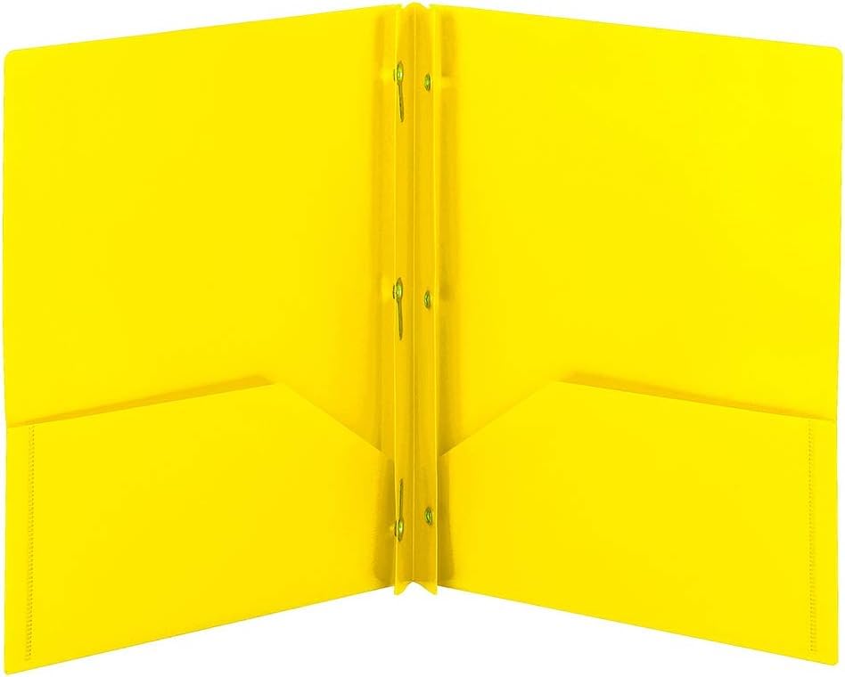 Smead Poly Two-Pocket Folder, Three-Hole Punch Prong Fasteners, Letter Size, Yellow, 6 per Pack - color: Yellow