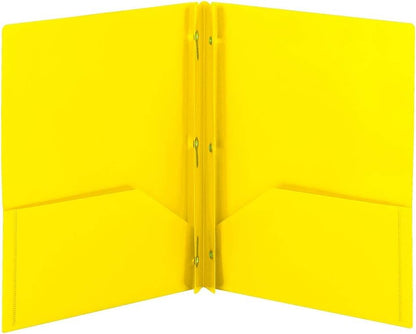 Smead Poly Two-Pocket Folder, Three-Hole Punch Prong Fasteners, Letter Size, Yellow, 6 per Pack - color: Yellow