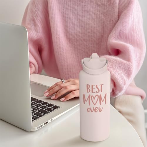 SANDJEST Mom Water Bottle, Best Mom Ever Bottles 32oz Stainless Steel Insulated with Lid, Gifts for Moms from Daughter Son, Gifts for Mother's Day Christmas Birthday - color: Mom 2