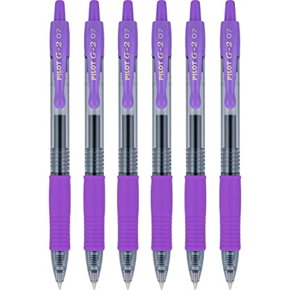 Pilot G2 Retractable Rollerball Gel Pens, Fine Point, 0.7mm, Purple Ink, 6 Count