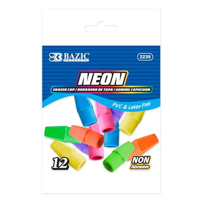 BAZIC Products Neon Pencil-Top Eraser Caps, Latex-Free, PVC-Free, 12 Count | non-abrasive, Slide onto standard pencils, school, classroom - color: 12-count, size: 1-Pack