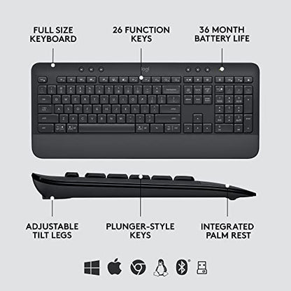 Logitech Signature MK650 Combo for Business Keyboard and Mouse - Graphite | Logi Bolt, Bluetooth, SmartWheel, globally certified, Windows, Mac, Chrome, Linux compatible, designed for business - color: Graphite, style: Combo w. Small Mouse