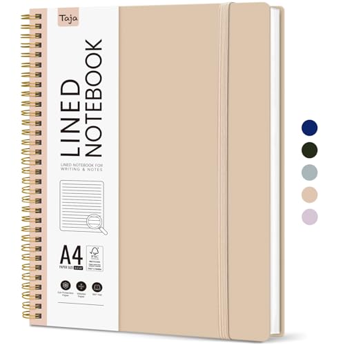 Taja Spiral Lined Notebook, 8.5"x11" Notebooks for Work, Large A4 Journal for Women & Men, College Ruled Journaling Notebook for Writing, Plastic Cover Spiral Journal, Khaki - color: K-Khaki, style: A - Lined（1Pack）