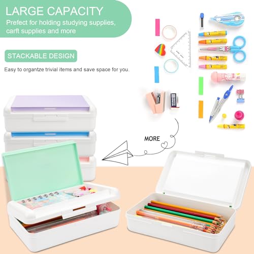 SFLHHDM Pencil Box, Double Layer Large Capacity, White Green, 1pcs | Plastic, Snap-tight Lid, Stackable Storage, For Gel Pen Pencils Crayons - color: White Green-1pcs
