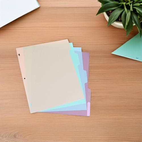 20pcs A4 Binder Index Dividers with Tabs, 3-Hole Plastic Separator Pages in Pastel Colors, Multi-Section Organizer for Student, Teacher, Office and Home Filing