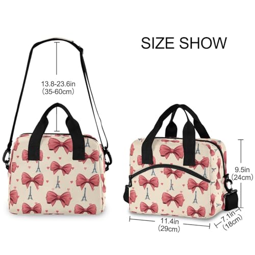 ALAZA Eiffel Tower Pink Bows Hearts Insulated Lunch Bag Women Men Portable Reusable Cooler Lunch Tote Bag for Work Office Picnic College - color: Multi 08