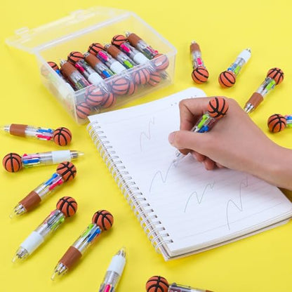 24 Pack Basketball Party Favors, 4-in-1 Multicolor Ballpoint Pens for Kids, Mini Retractable Basketball Pens, Goodie Bag Stuffers, Classroom Prizes, Birthday Gifts - style: Basketball