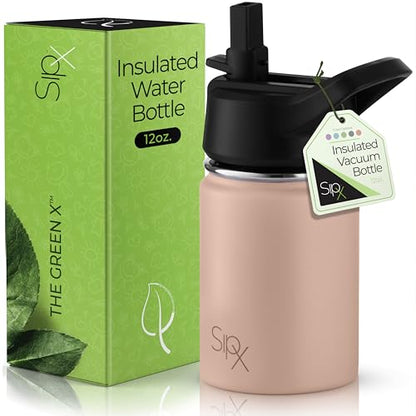 SIPX™ 12 oz Insulated Water Bottle with Straw Lid – Leakproof Stainless Steel, BPA-Free, Easy to Carry – Perfect for School, Camp, Sports & Travel – Peach - color: Peach