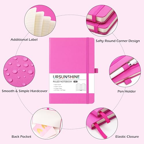 Ruled Notebook/Journal - Classic Lined Journal/Notebook, 5.3'' x 8.26'', Hardcover with Thick Paper, Banded + Pen Holder +Inner Pocket - Raspberry - color: Raspberry, size: Ruled
