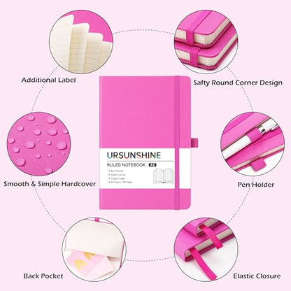 Ruled Notebook/Journal - Classic Lined Journal/Notebook, 5.3'' x 8.26'', Hardcover with Thick Paper, Banded + Pen Holder +Inner Pocket - Raspberry - color: Raspberry, size: Ruled