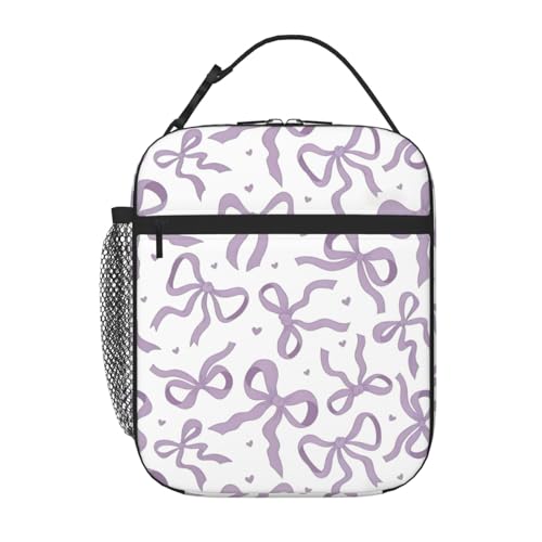 Purple Bow Tie Insulated Lunch Box for Kids, Small Cooler Lunch Bag lunchbox for School, Toddler Lunch Box for Girls, Waterproof Durable Portable Lunch Tote Bag Food Container for Travel Picnic Work - color: Purple Bow Tie