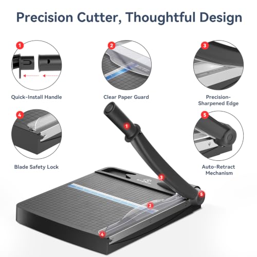 12 Inch Heavy Duty Paper Cutter, Wood Guillotine Paper Cutter & Paper Trimmer, 12-16 Sheets Capacity Paper Cutting Board for Classroom, Crafting, Cardstock Black (Matte Black)