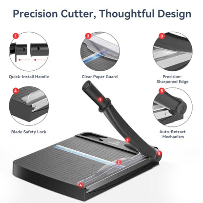 12 Inch Heavy Duty Paper Cutter, Wood Guillotine Paper Cutter & Paper Trimmer, 12-16 Sheets Capacity Paper Cutting Board for Classroom, Crafting, Cardstock Black (Matte Black)